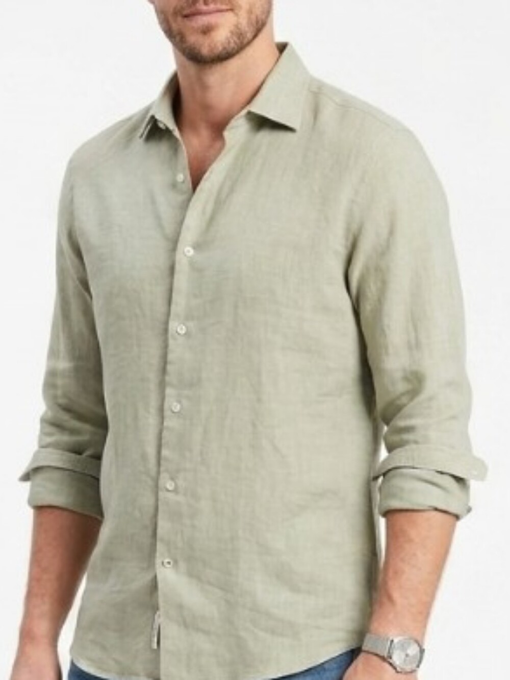 Banana Republic Italian Linen Cotton Sage Button-Up Shirt